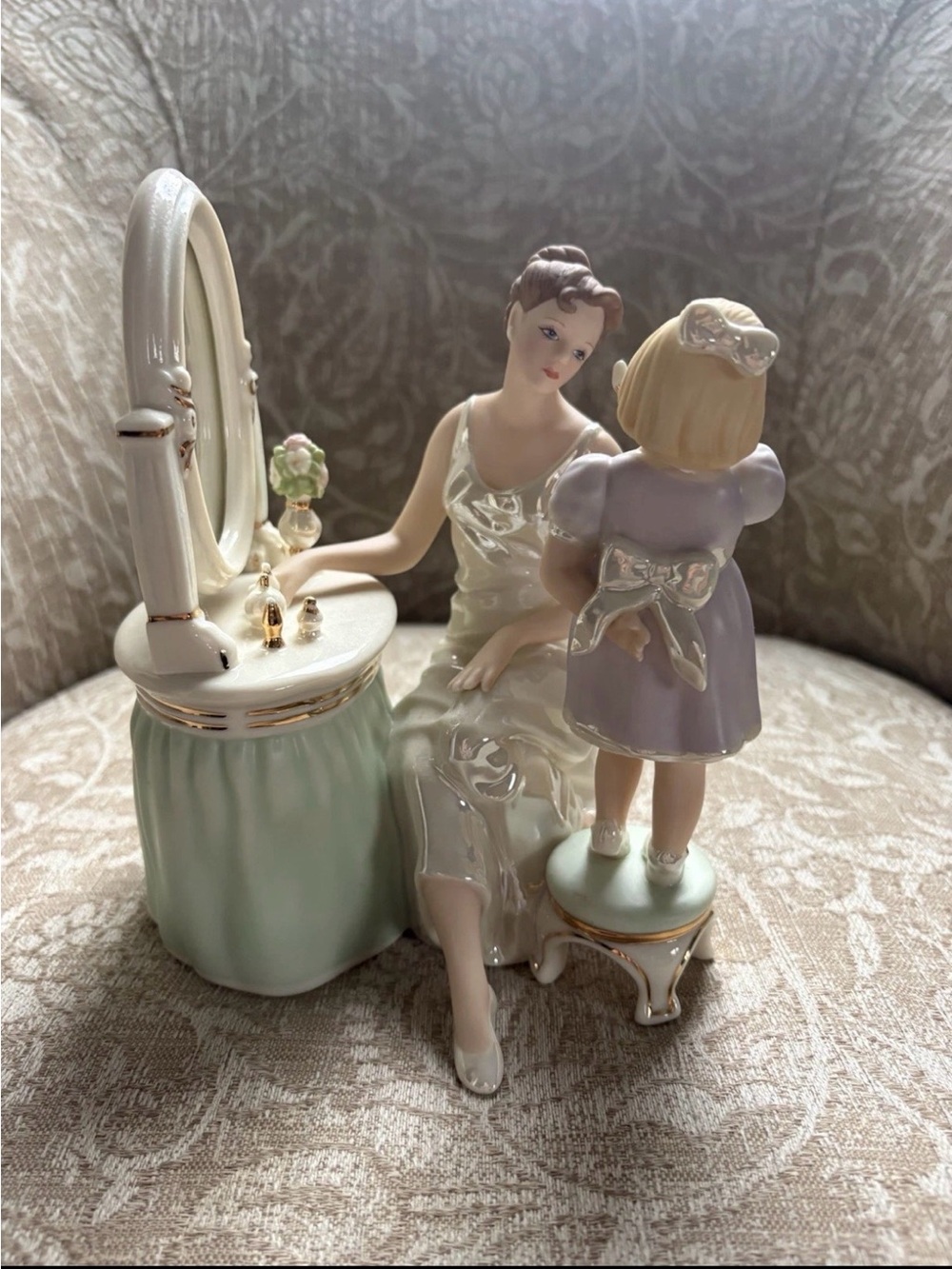 Lenox Porcelain Mother and Child Figurine in Pastel Green and Lavender
